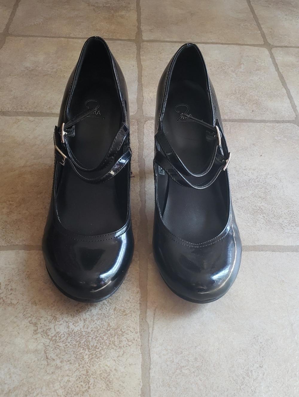 Black Patent Mary Jane Heels with Adjustable Strap